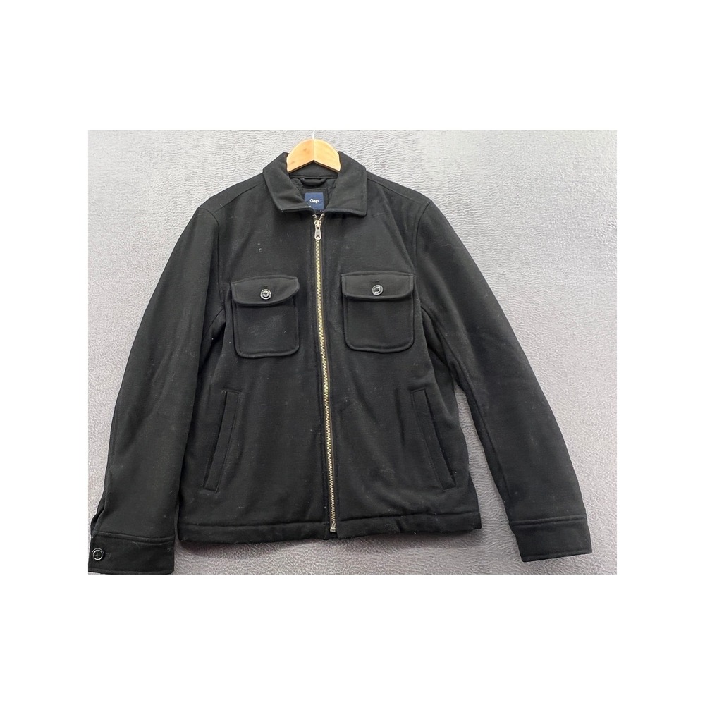 VTG Gap Jacket Mens Full Zip Sz M Black Quilted Lined Bomber Wool Style Full Zip
